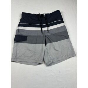 George Mens Board Shorts Swim Trunks Striped Black Grey White Size M 32-34